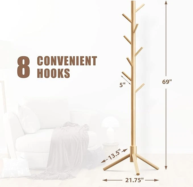 Wooden Coat Rack Stand with 8 Hooks 3 Wooden Coat Rack Stand with 8 Hooks 3